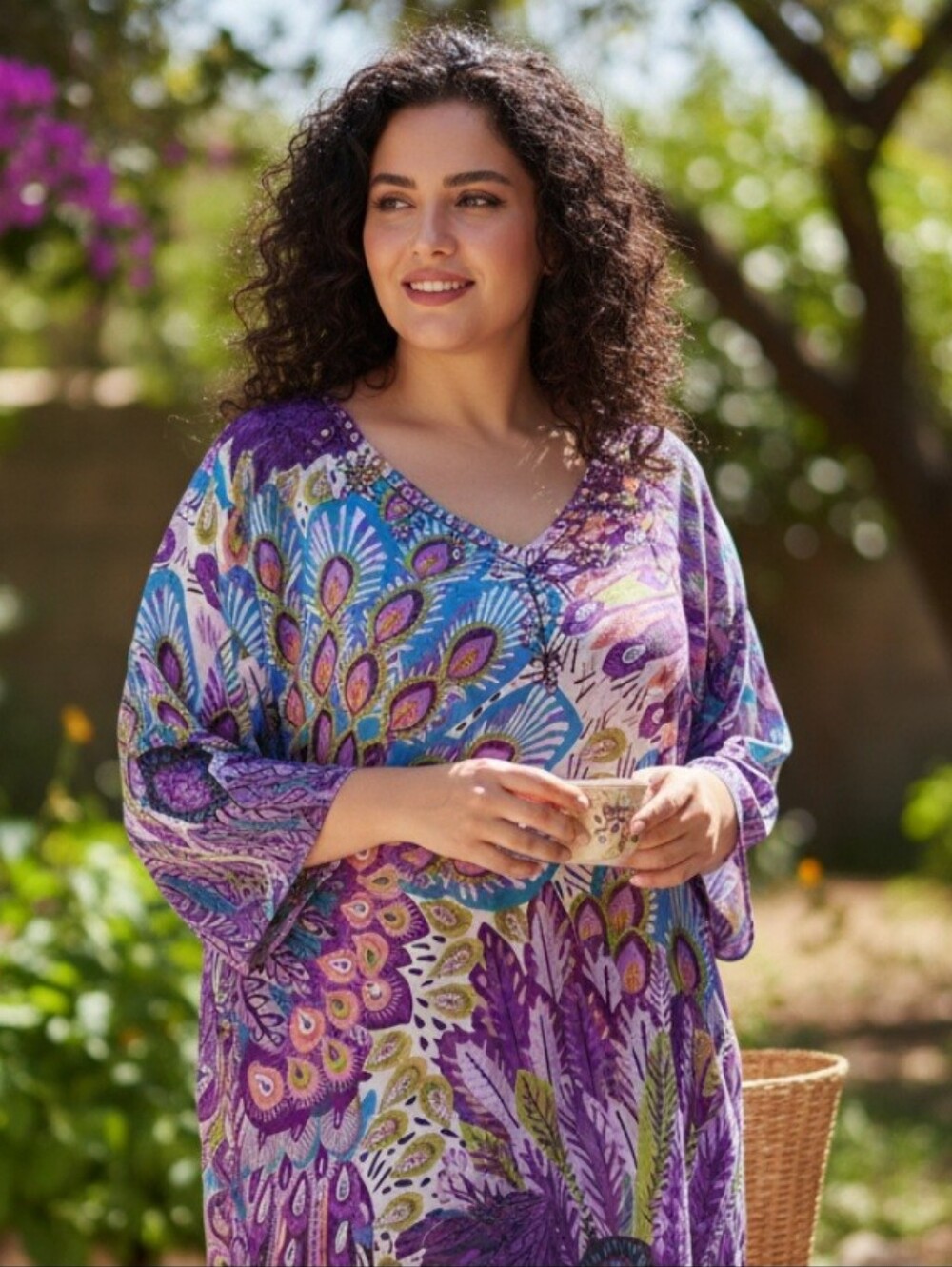 Vibrant Purple Floral Caftan Dress
